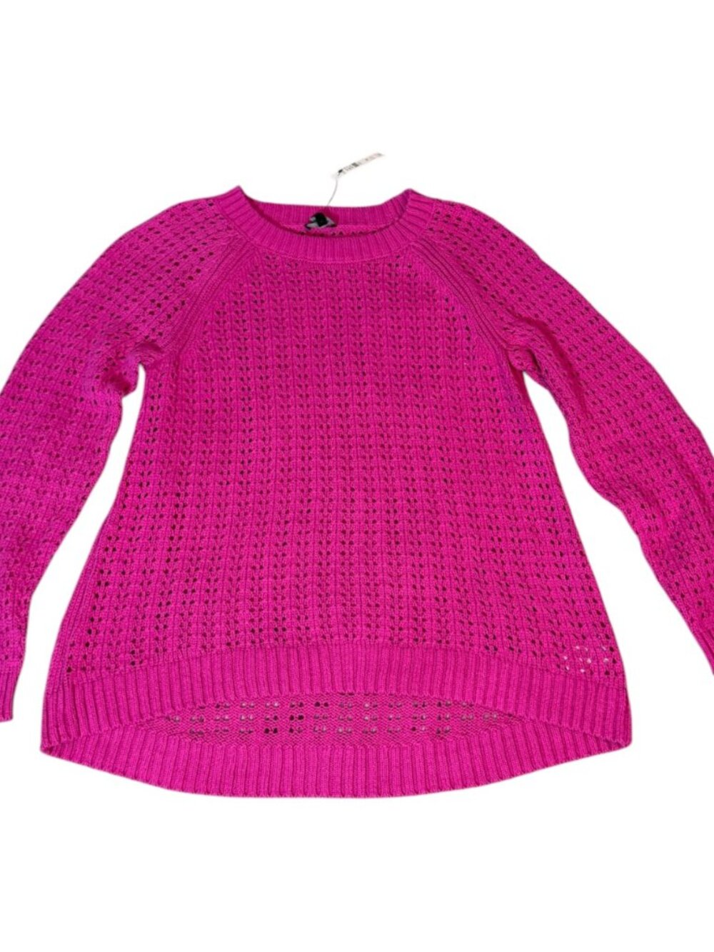 Talbots Hot Pink Open Pointelle Knit Crewneck Sweater Womens M NWT